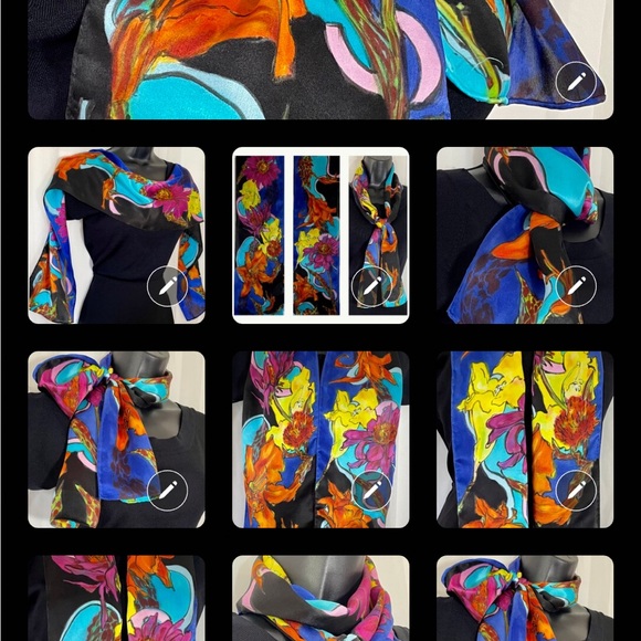 Charmeuse Hand Painted Lilly Silk Scarf - Picture 10 of 11